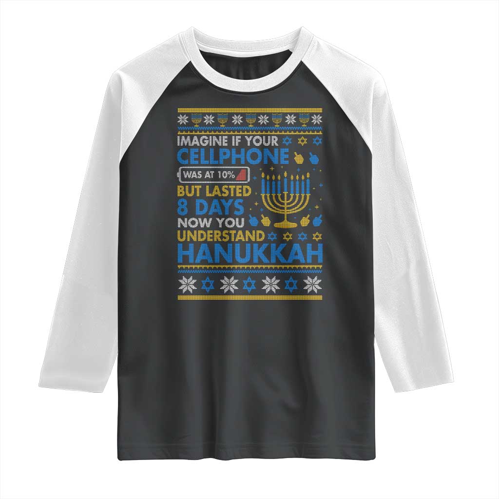 Funny Ugly Hanukkah Raglan Shirt Imagine Your Cellphone Chanukah Jewish - Wonder Print Shop
