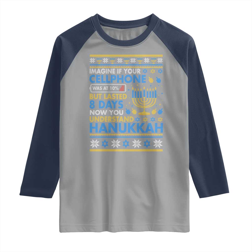 Funny Ugly Hanukkah Raglan Shirt Imagine Your Cellphone Chanukah Jewish - Wonder Print Shop