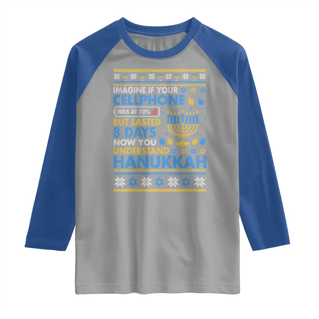 Funny Ugly Hanukkah Raglan Shirt Imagine Your Cellphone Chanukah Jewish - Wonder Print Shop
