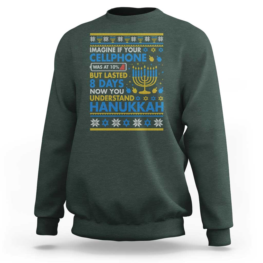 Funny Ugly Hanukkah Sweatshirt Imagine Your Cellphone Chanukah Jewish - Wonder Print Shop