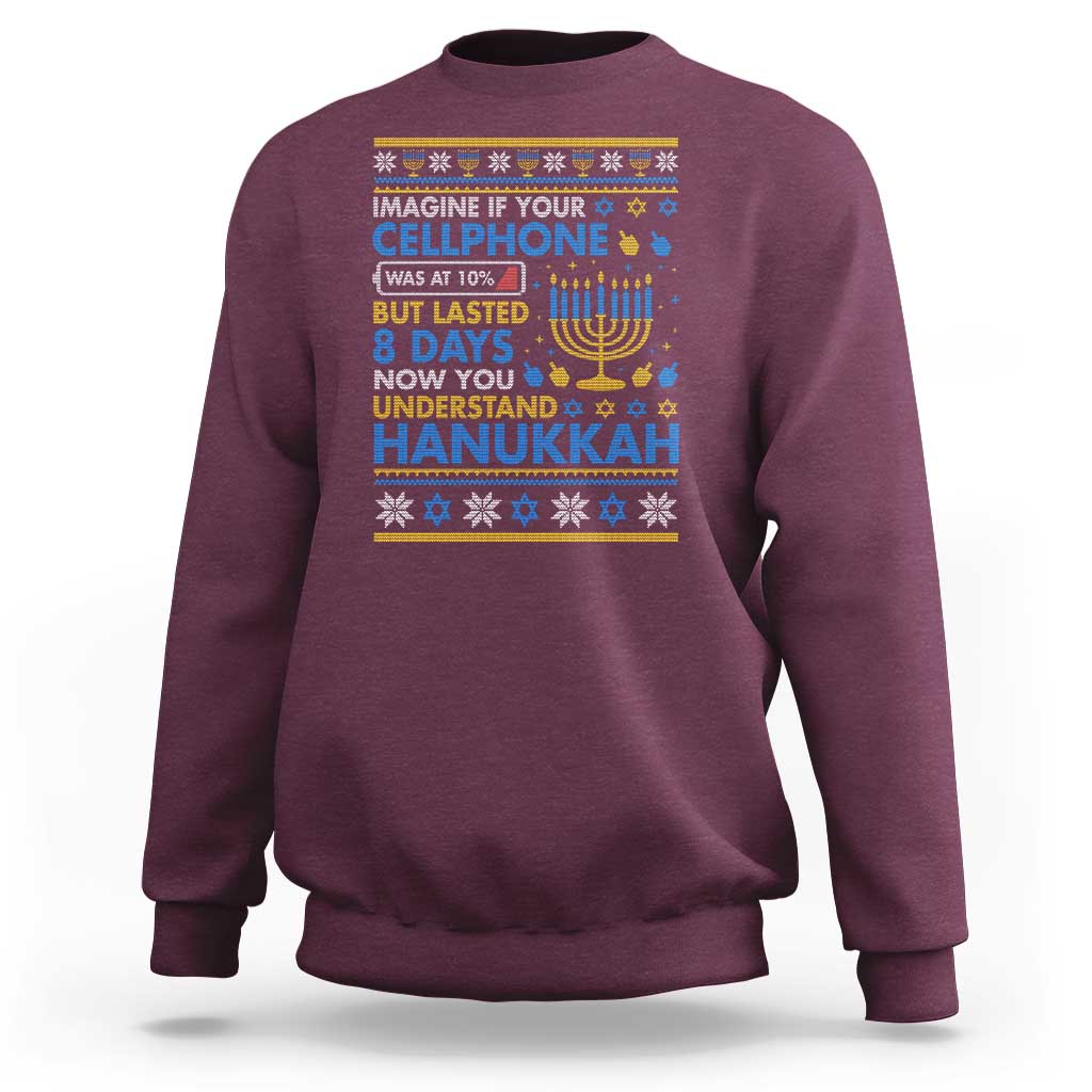 Funny Ugly Hanukkah Sweatshirt Imagine Your Cellphone Chanukah Jewish - Wonder Print Shop