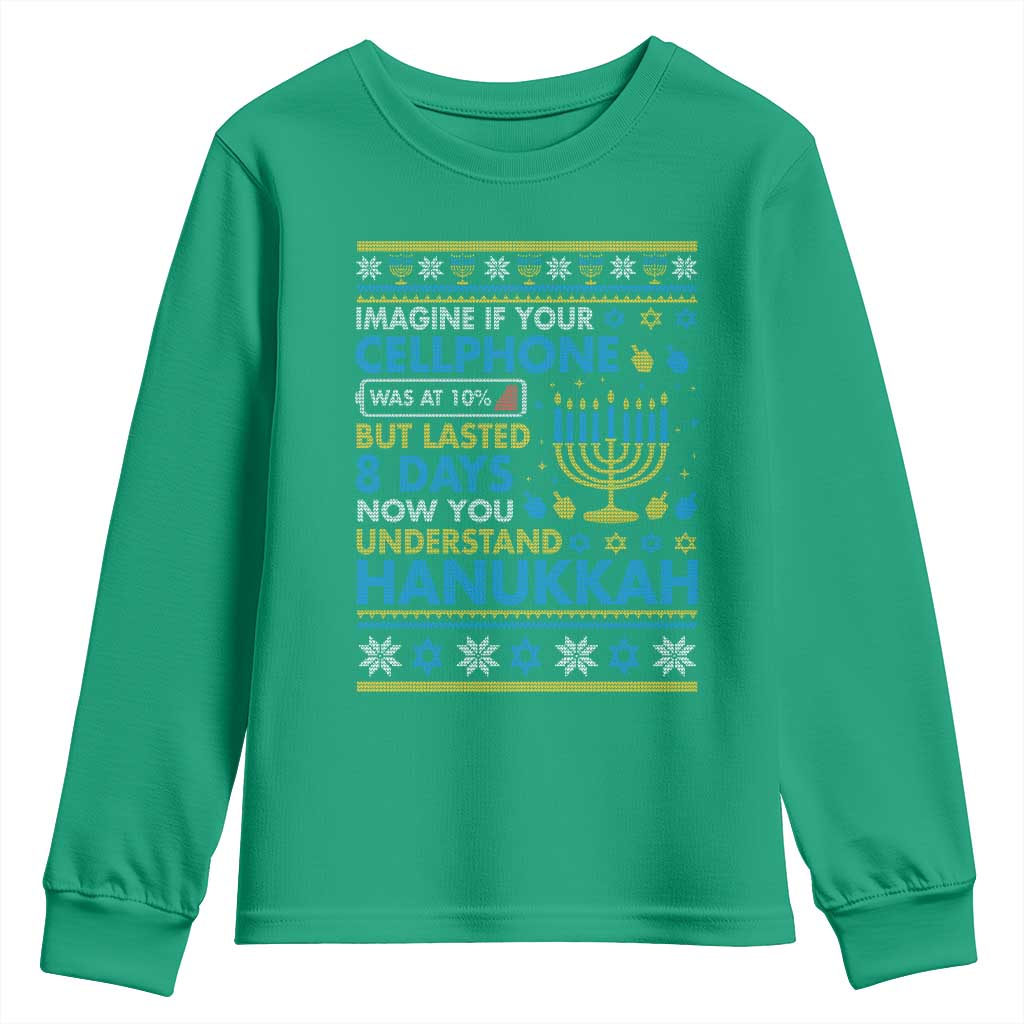 Funny Ugly Hanukkah Youth Sweatshirt Imagine Your Cellphone Chanukah Jewish - Wonder Print Shop