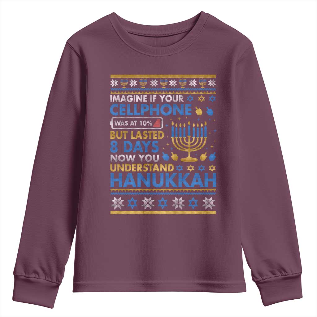Funny Ugly Hanukkah Youth Sweatshirt Imagine Your Cellphone Chanukah Jewish - Wonder Print Shop
