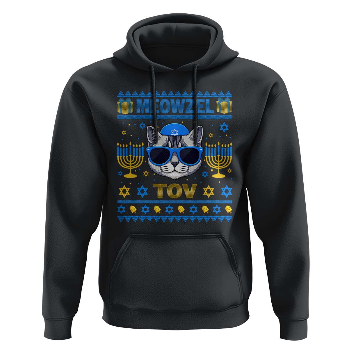 Cat Hanukkah Hoodie Meowzel Tov Jewish Cat Owner Ugly Chanukah - Wonder Print Shop