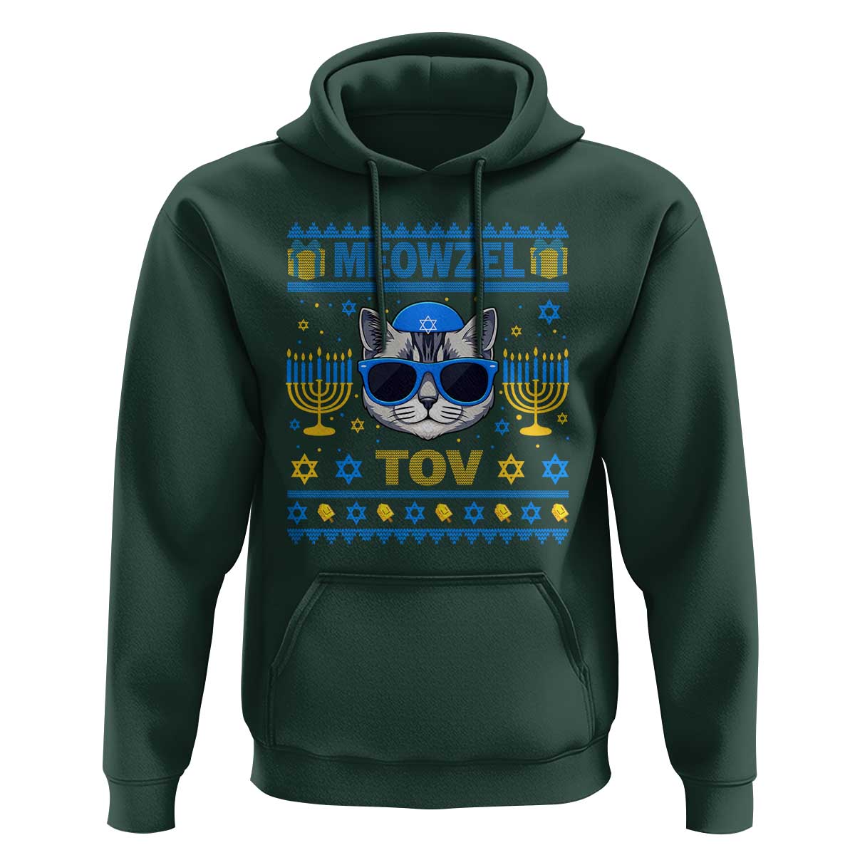 Cat Hanukkah Hoodie Meowzel Tov Jewish Cat Owner Ugly Chanukah - Wonder Print Shop