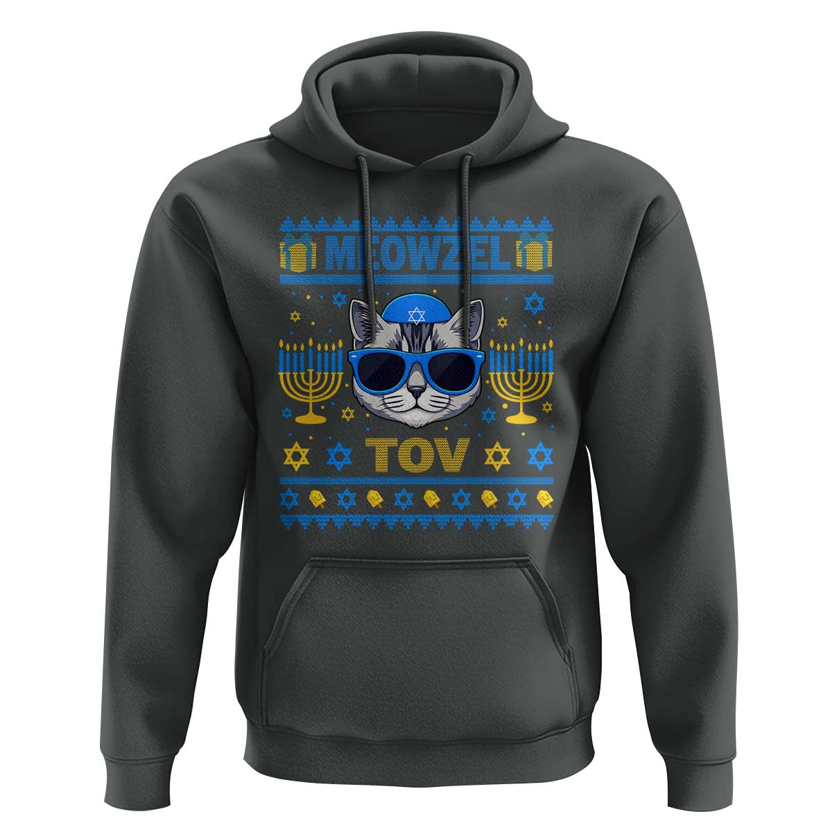 Cat Hanukkah Hoodie Meowzel Tov Jewish Cat Owner Ugly Chanukah - Wonder Print Shop