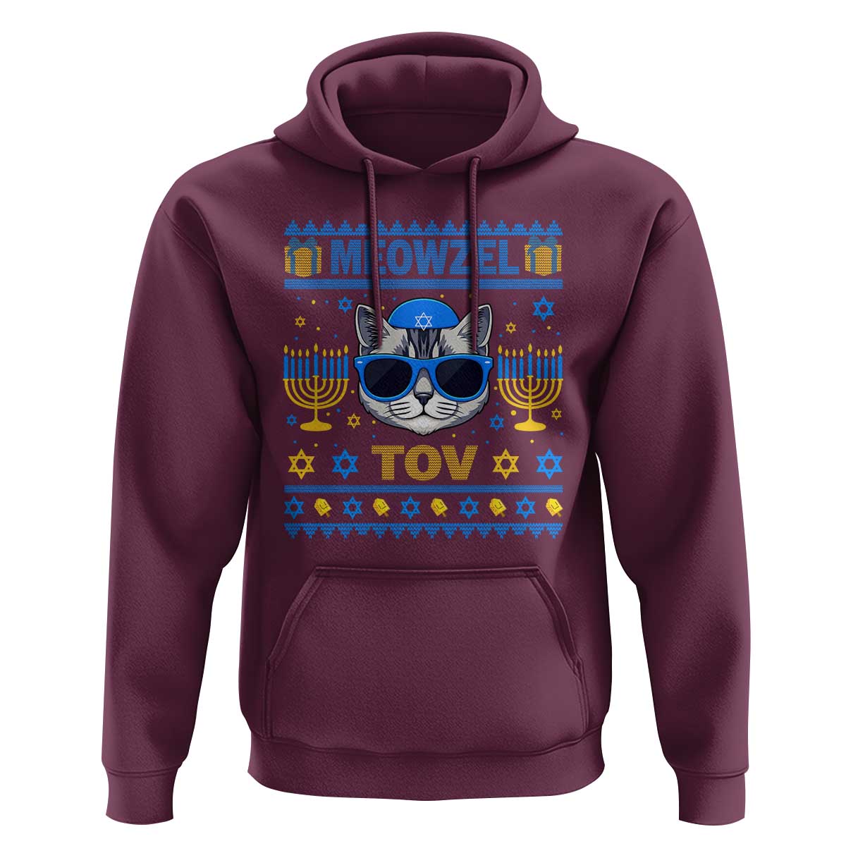 Cat Hanukkah Hoodie Meowzel Tov Jewish Cat Owner Ugly Chanukah - Wonder Print Shop