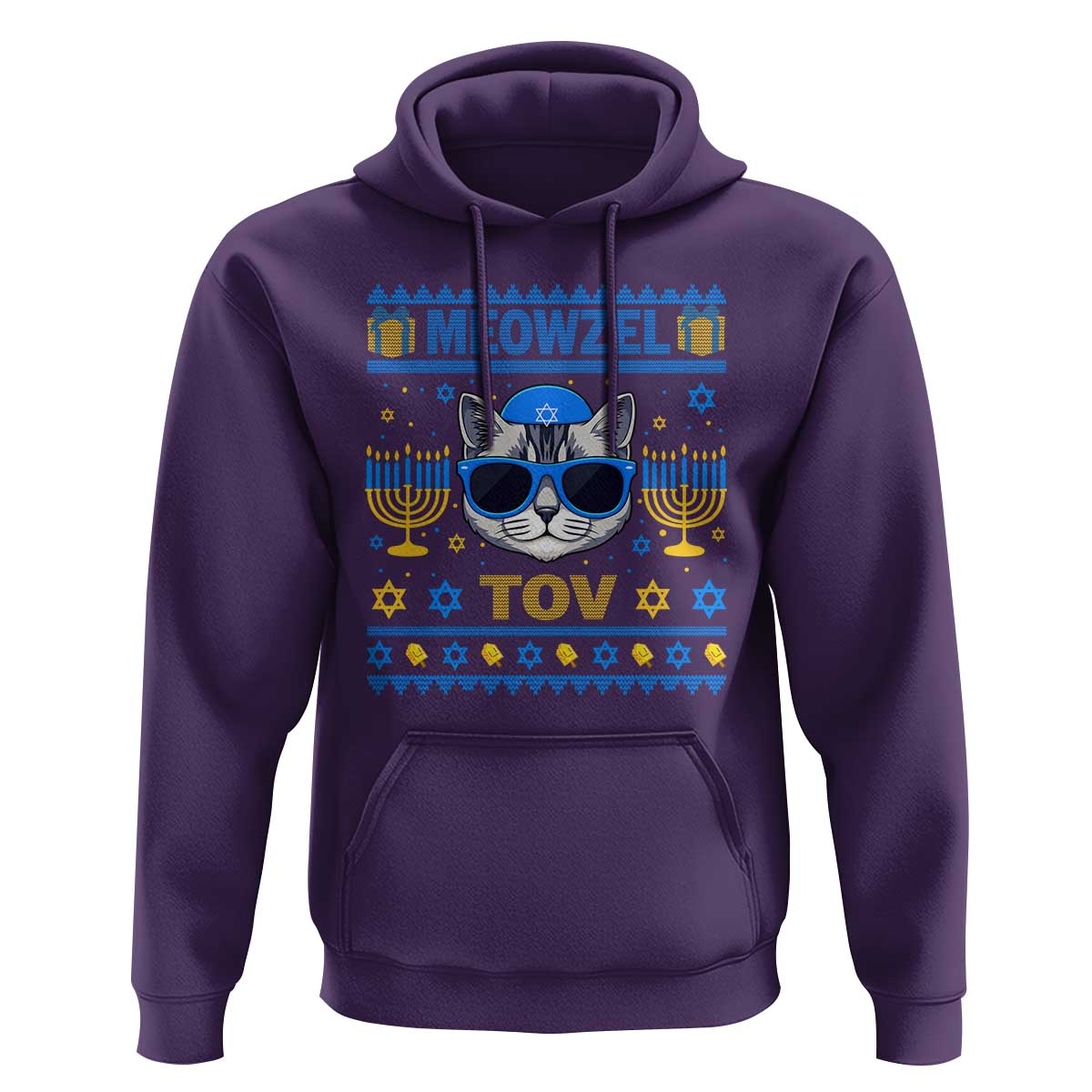 Cat Hanukkah Hoodie Meowzel Tov Jewish Cat Owner Ugly Chanukah - Wonder Print Shop