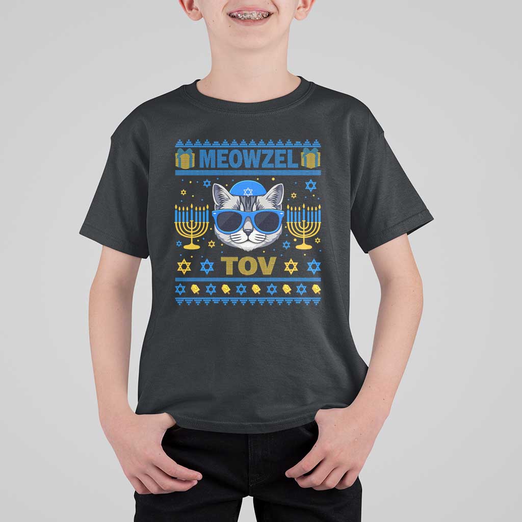 Cat Hanukkah T Shirt For Kid Meowzel Tov Jewish Cat Owner Ugly Chanukah - Wonder Print Shop