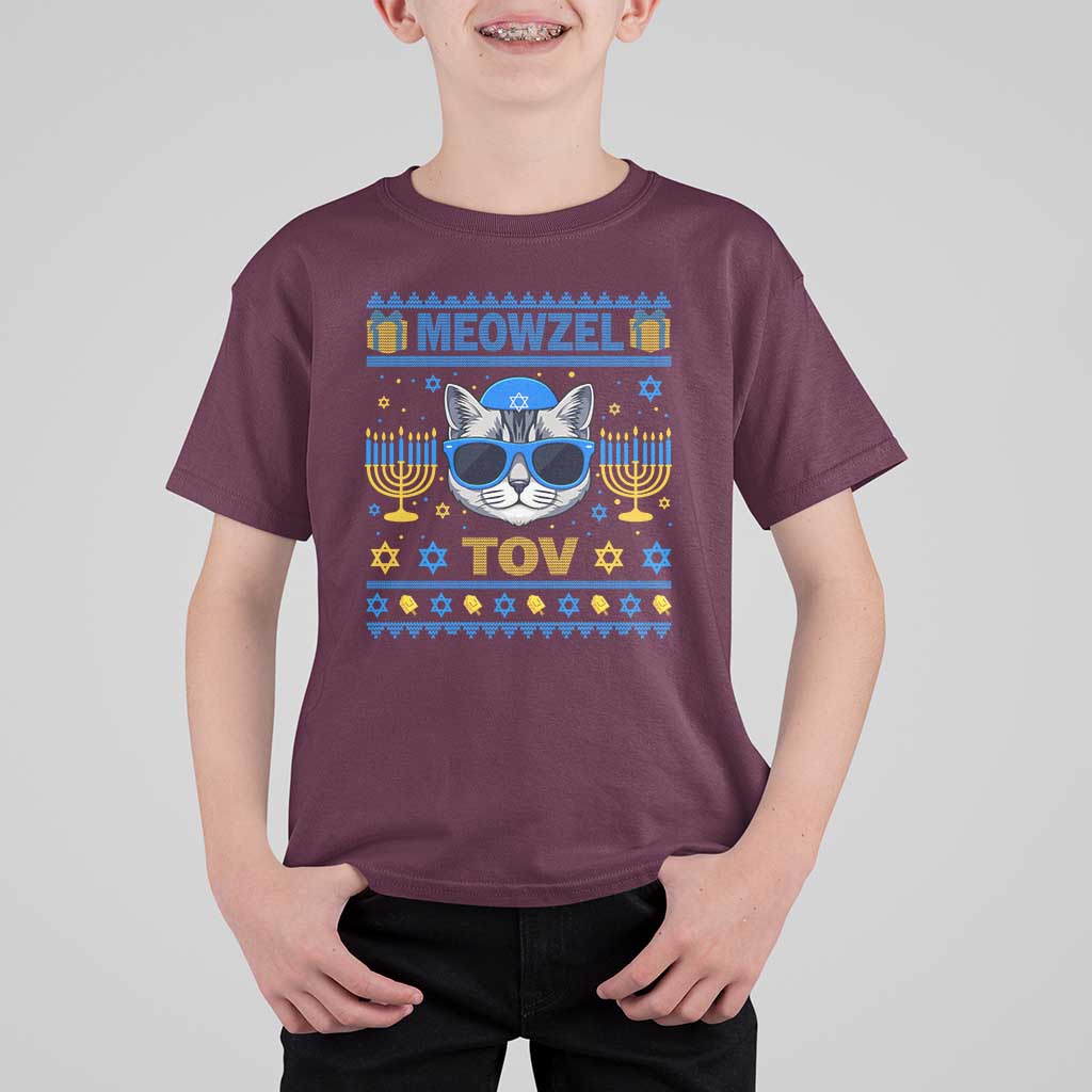 Cat Hanukkah T Shirt For Kid Meowzel Tov Jewish Cat Owner Ugly Chanukah - Wonder Print Shop