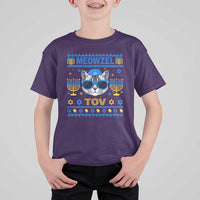 Cat Hanukkah T Shirt For Kid Meowzel Tov Jewish Cat Owner Ugly Chanukah - Wonder Print Shop
