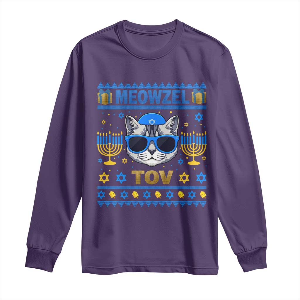 Cat Hanukkah Long Sleeve Shirt Meowzel Tov Jewish Cat Owner Ugly Chanukah - Wonder Print Shop