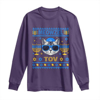 Cat Hanukkah Long Sleeve Shirt Meowzel Tov Jewish Cat Owner Ugly Chanukah - Wonder Print Shop