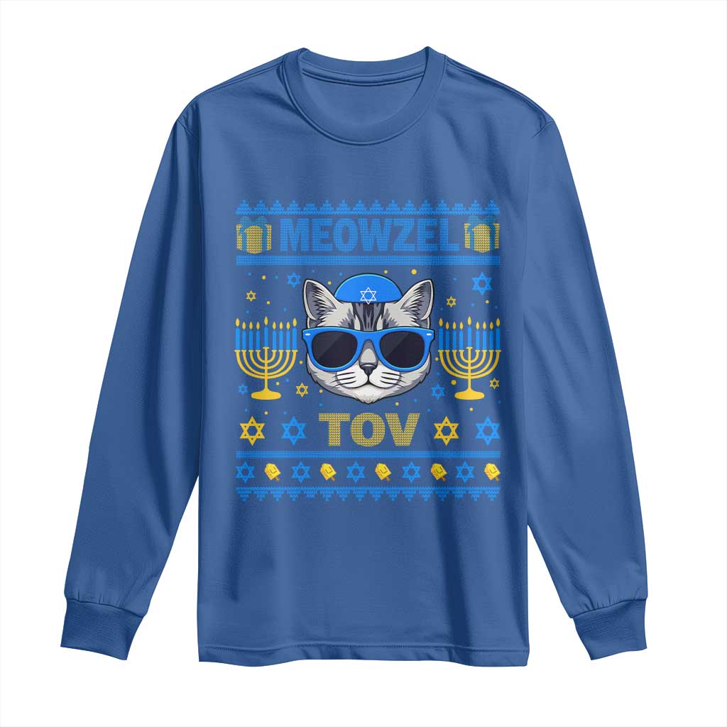 Cat Hanukkah Long Sleeve Shirt Meowzel Tov Jewish Cat Owner Ugly Chanukah - Wonder Print Shop