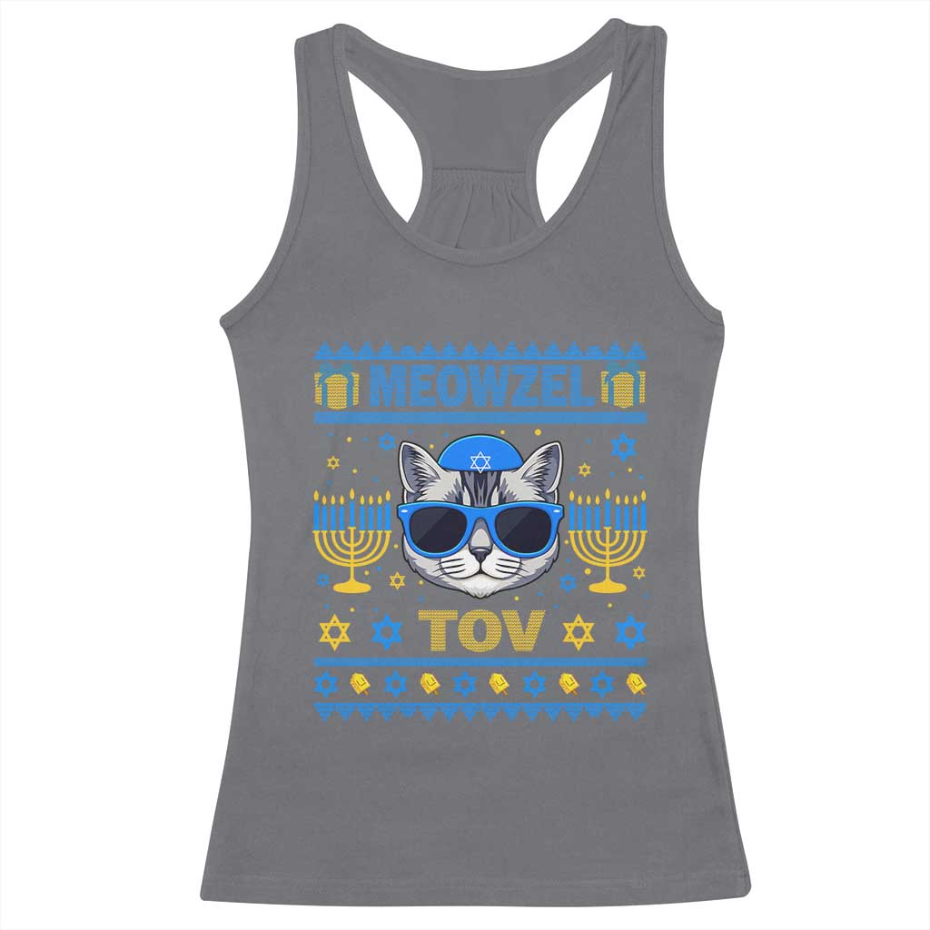 Cat Hanukkah Racerback Tank Top Meowzel Tov Jewish Cat Owner Ugly Chanukah - Wonder Print Shop