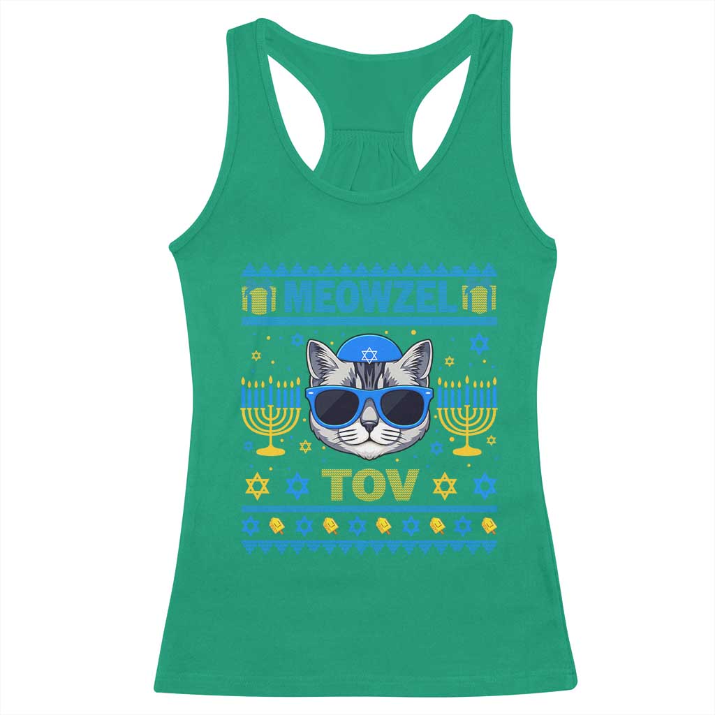 Cat Hanukkah Racerback Tank Top Meowzel Tov Jewish Cat Owner Ugly Chanukah - Wonder Print Shop