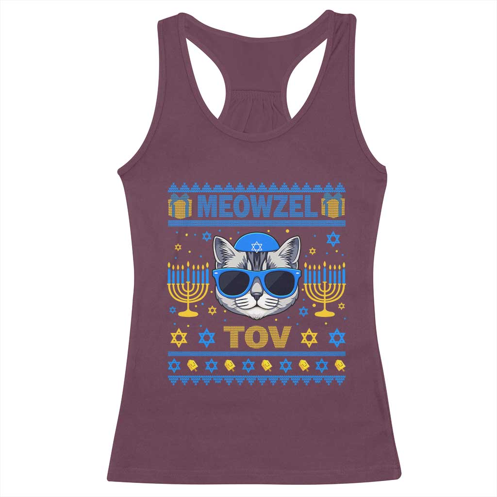 Cat Hanukkah Racerback Tank Top Meowzel Tov Jewish Cat Owner Ugly Chanukah - Wonder Print Shop
