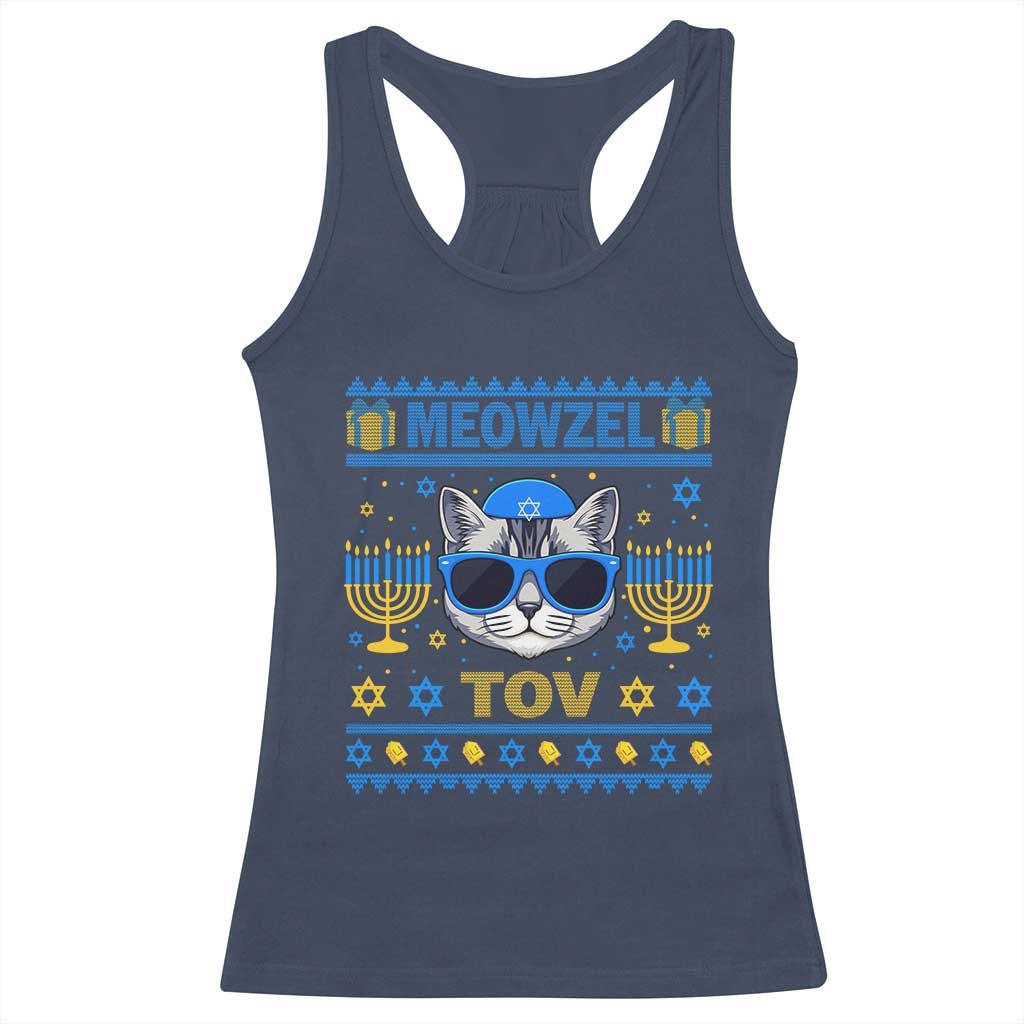 Cat Hanukkah Racerback Tank Top Meowzel Tov Jewish Cat Owner Ugly Chanukah - Wonder Print Shop