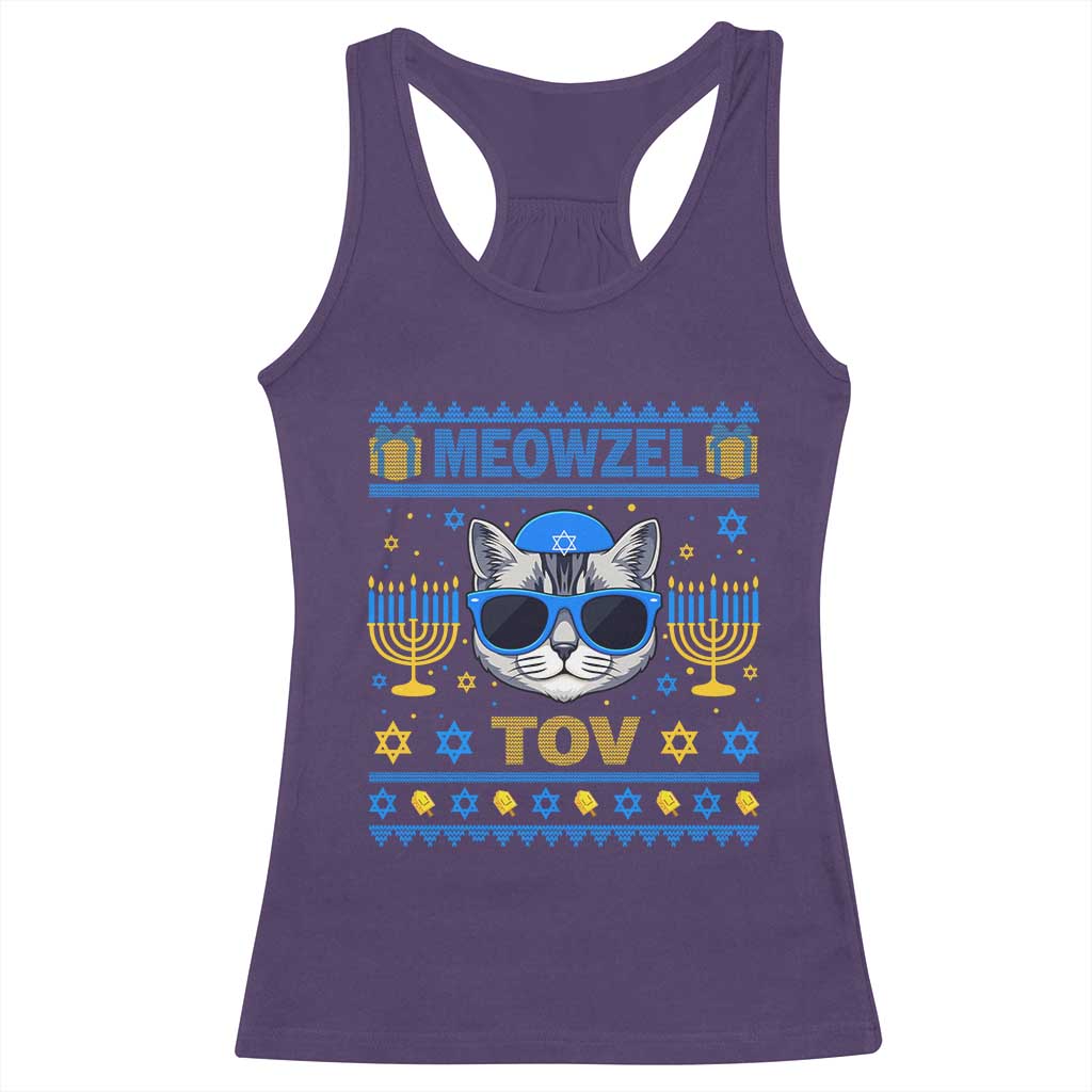 Cat Hanukkah Racerback Tank Top Meowzel Tov Jewish Cat Owner Ugly Chanukah - Wonder Print Shop