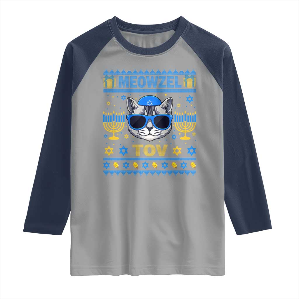 Cat Hanukkah Raglan Shirt Meowzel Tov Jewish Cat Owner Ugly Chanukah - Wonder Print Shop