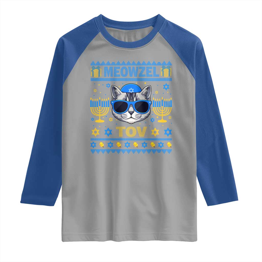 Cat Hanukkah Raglan Shirt Meowzel Tov Jewish Cat Owner Ugly Chanukah - Wonder Print Shop