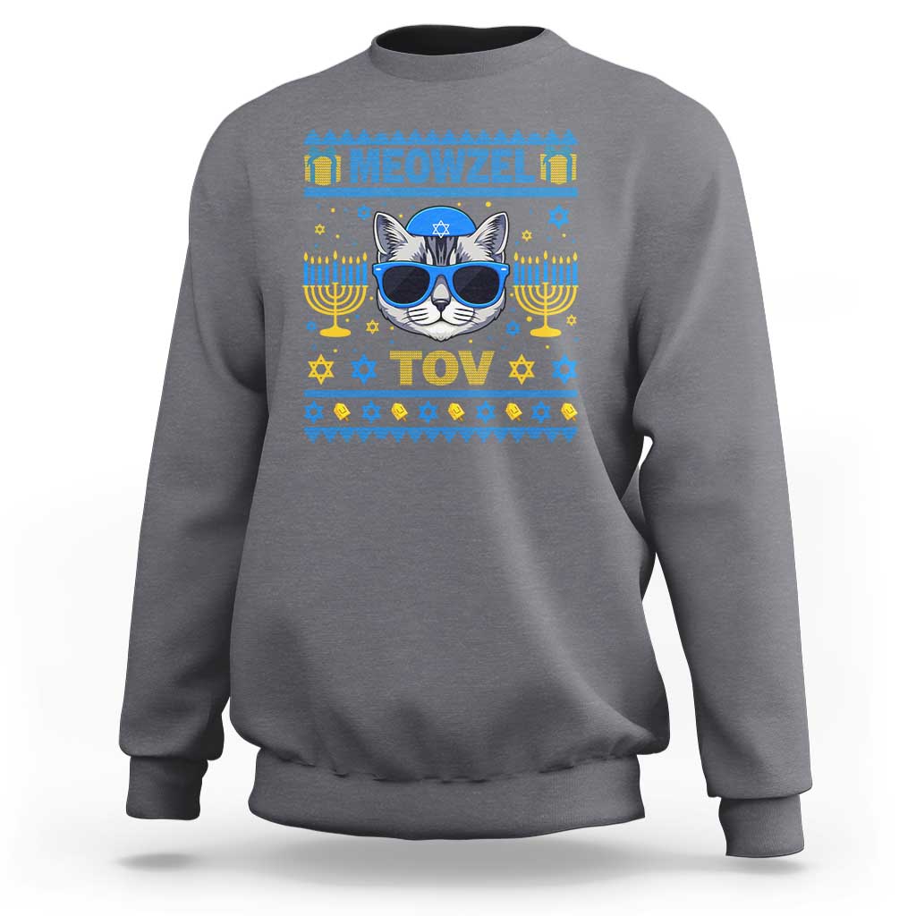 Cat Hanukkah Sweatshirt Meowzel Tov Jewish Cat Owner Ugly Chanukah - Wonder Print Shop