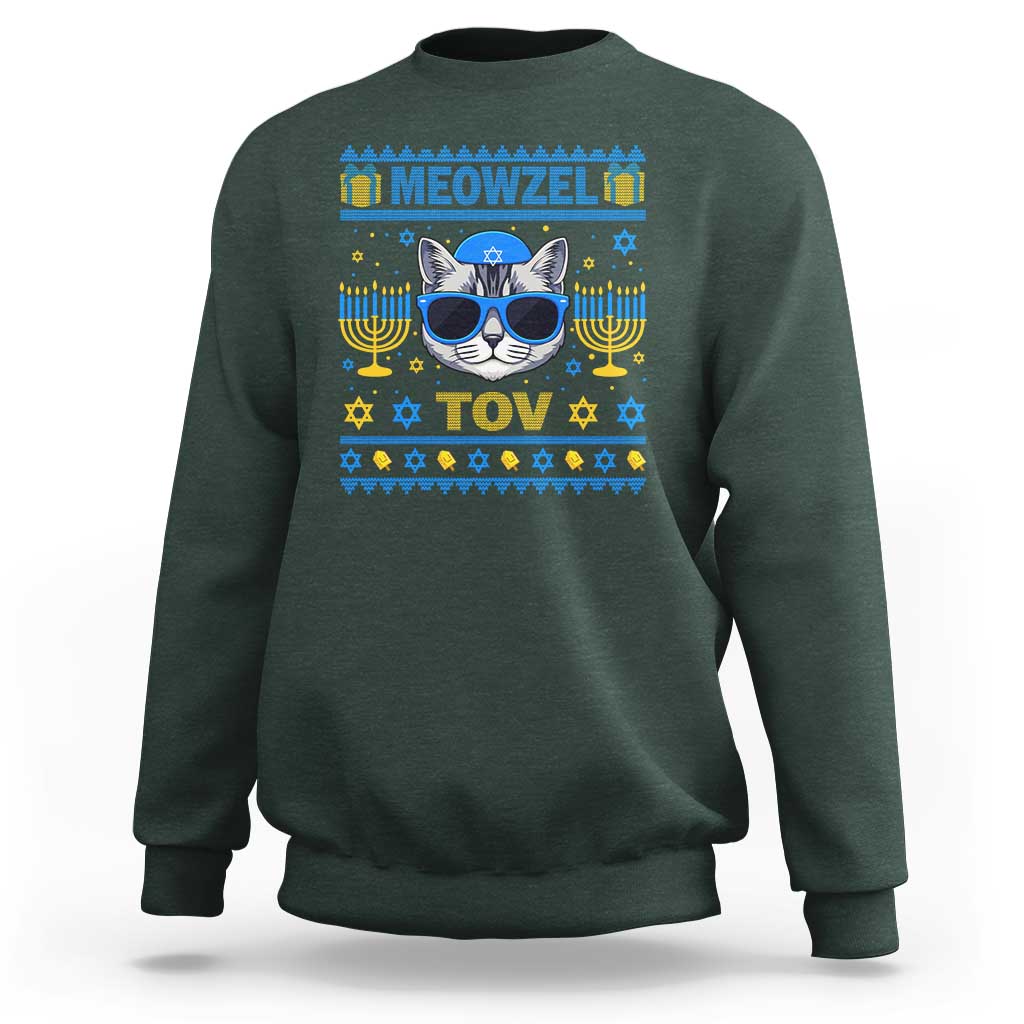 Cat Hanukkah Sweatshirt Meowzel Tov Jewish Cat Owner Ugly Chanukah - Wonder Print Shop