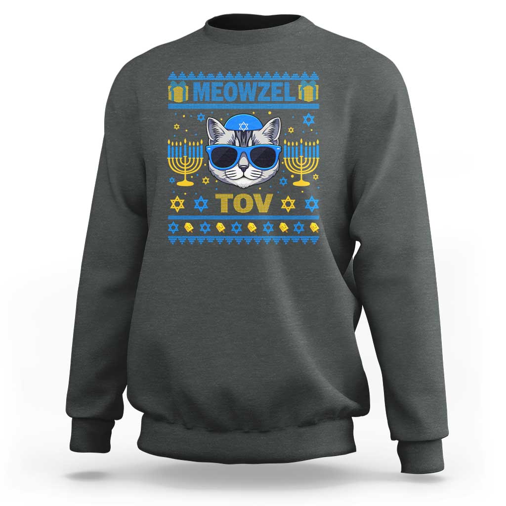 Cat Hanukkah Sweatshirt Meowzel Tov Jewish Cat Owner Ugly Chanukah - Wonder Print Shop