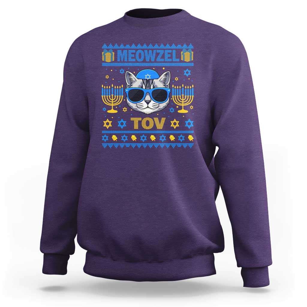 Cat Hanukkah Sweatshirt Meowzel Tov Jewish Cat Owner Ugly Chanukah - Wonder Print Shop