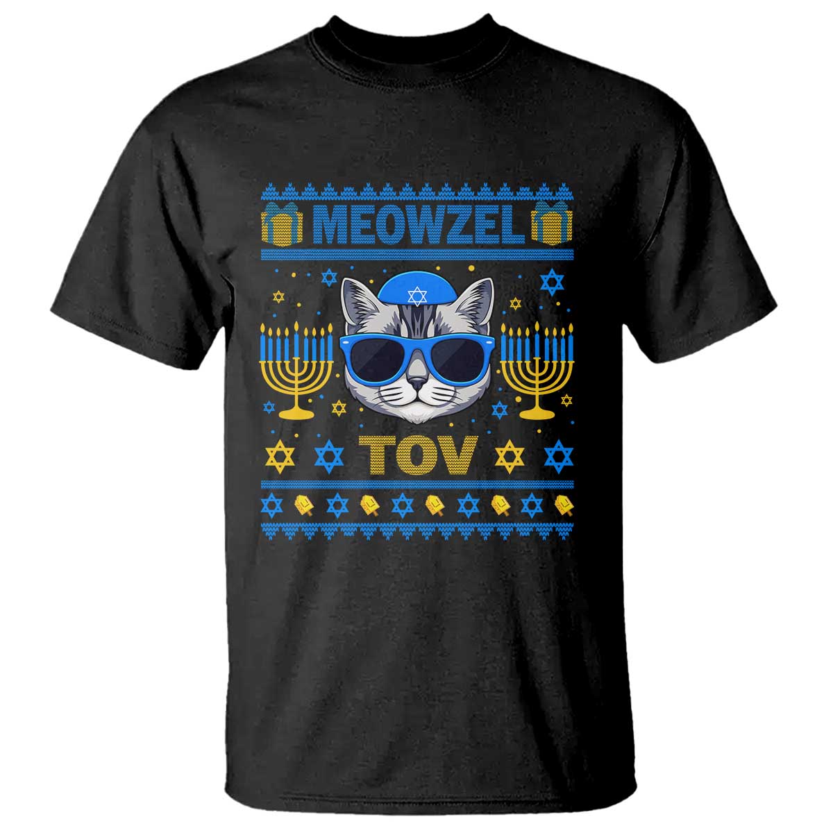 Cat Hanukkah T Shirt Meowzel Tov Jewish Cat Owner Ugly Chanukah - Wonder Print Shop