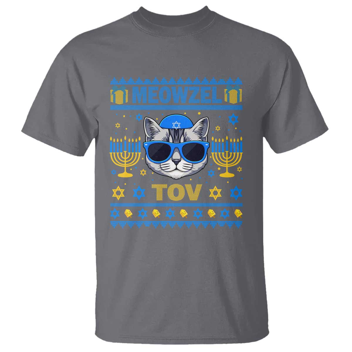 Cat Hanukkah T Shirt Meowzel Tov Jewish Cat Owner Ugly Chanukah - Wonder Print Shop