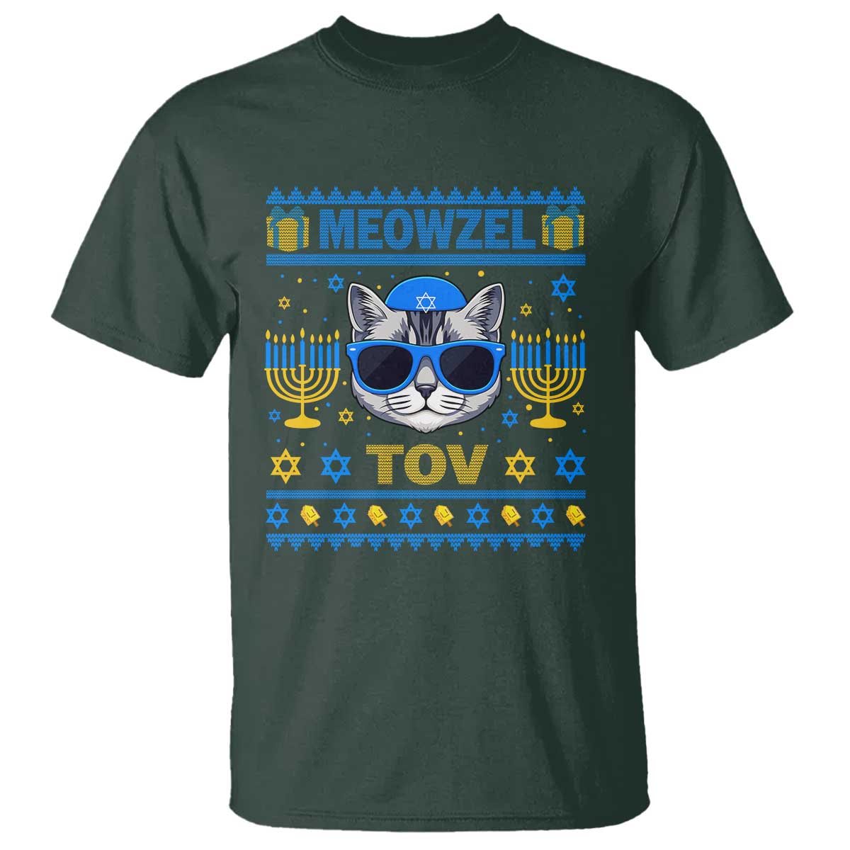 Cat Hanukkah T Shirt Meowzel Tov Jewish Cat Owner Ugly Chanukah - Wonder Print Shop