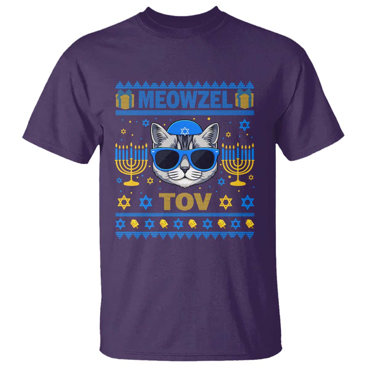 Cat Hanukkah T Shirt Meowzel Tov Jewish Cat Owner Ugly Chanukah - Wonder Print Shop