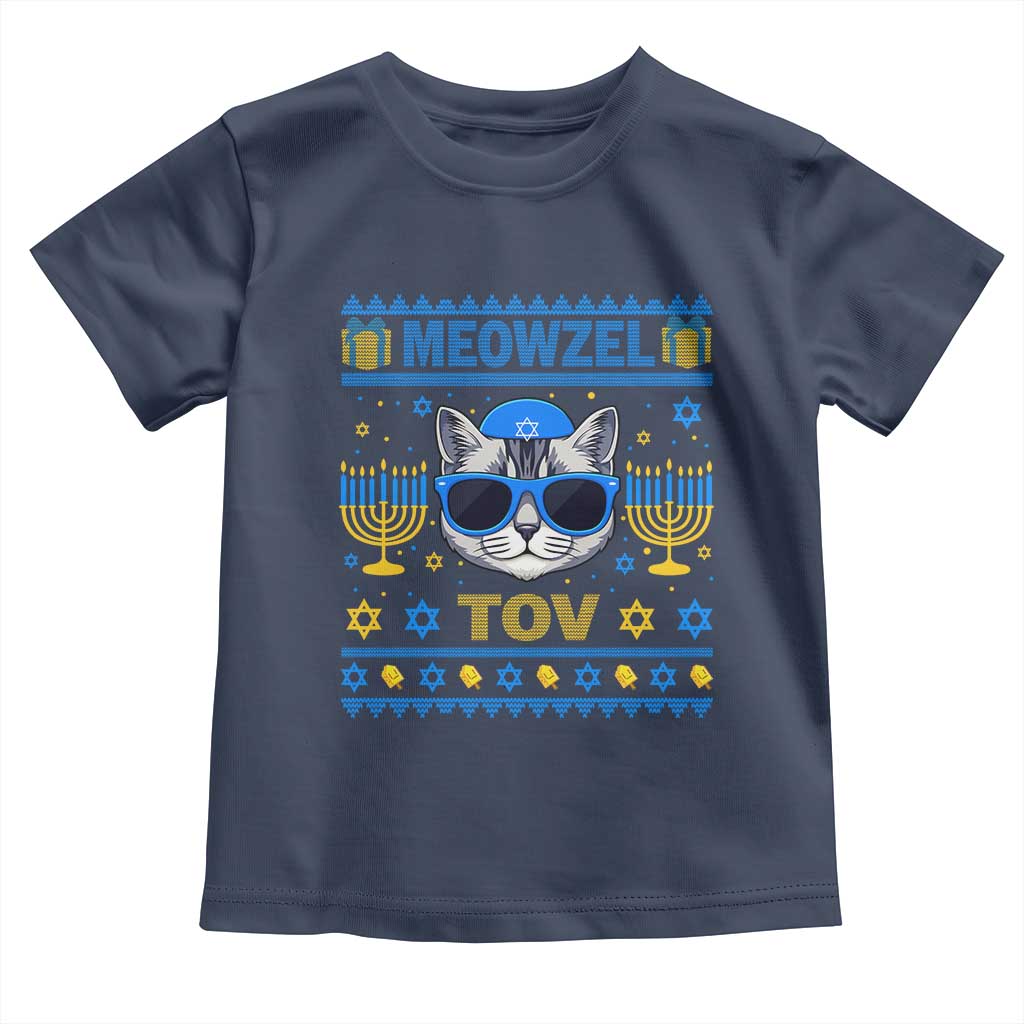 Cat Hanukkah Toddler T Shirt Meowzel Tov Jewish Cat Owner Ugly Chanukah - Wonder Print Shop