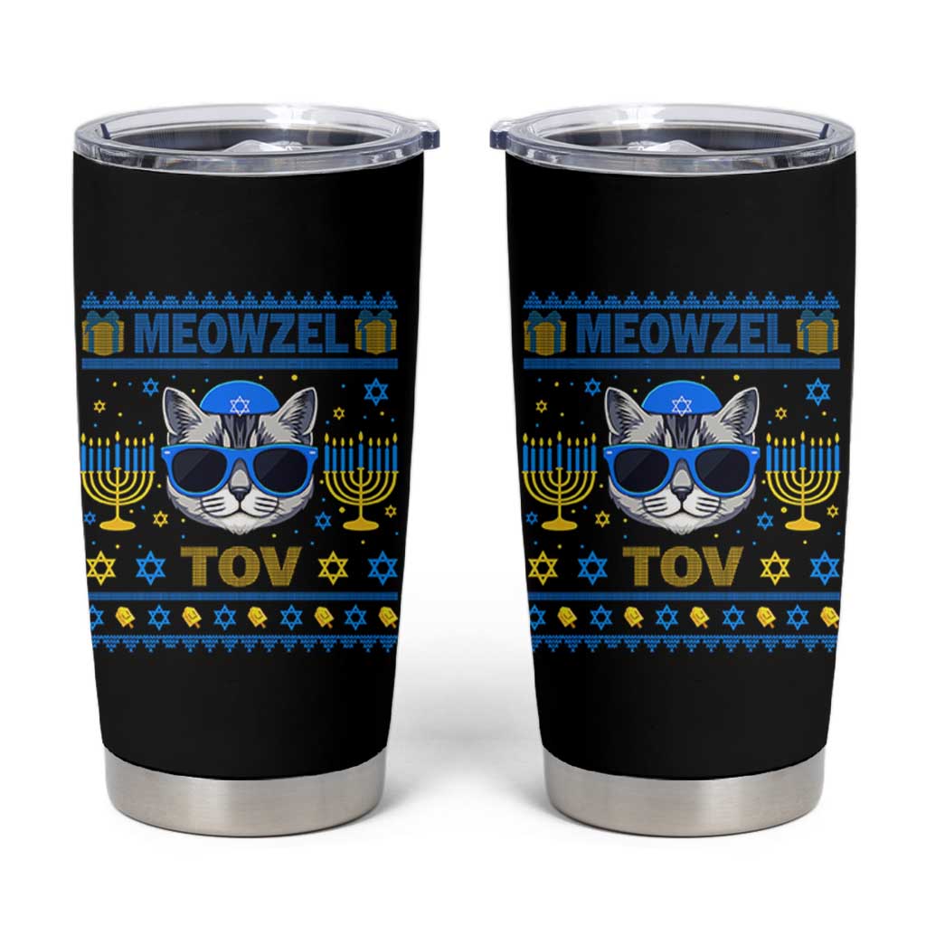 Cat Hanukkah Tumbler Cup Meowzel Tov Jewish Cat Owner Ugly Chanukah - Wonder Print Shop