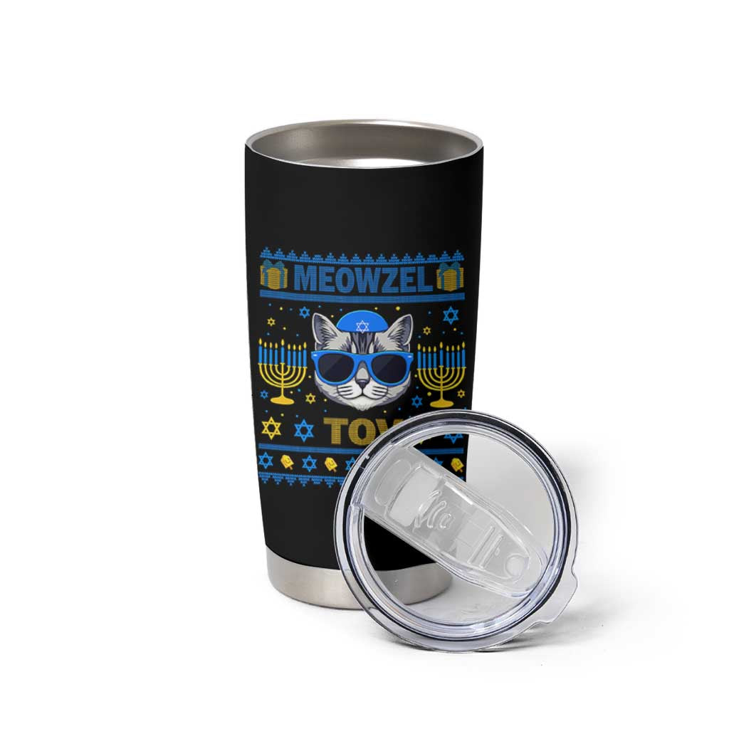 Cat Hanukkah Tumbler Cup Meowzel Tov Jewish Cat Owner Ugly Chanukah - Wonder Print Shop