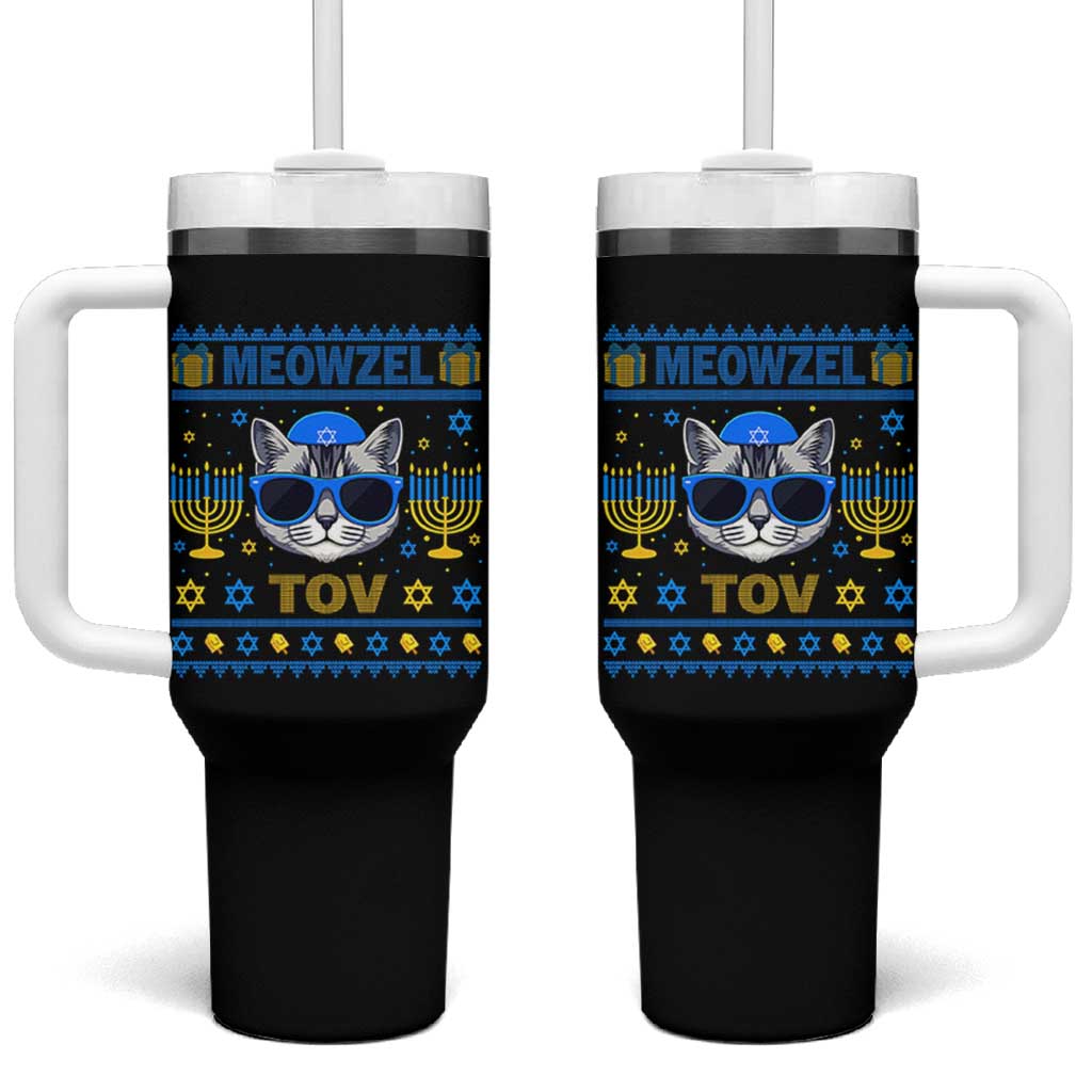 Cat Hanukkah Tumbler With Handle Meowzel Tov Jewish Cat Owner Ugly Chanukah - Wonder Print Shop