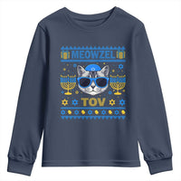 Cat Hanukkah Youth Sweatshirt Meowzel Tov Jewish Cat Owner Ugly Chanukah - Wonder Print Shop