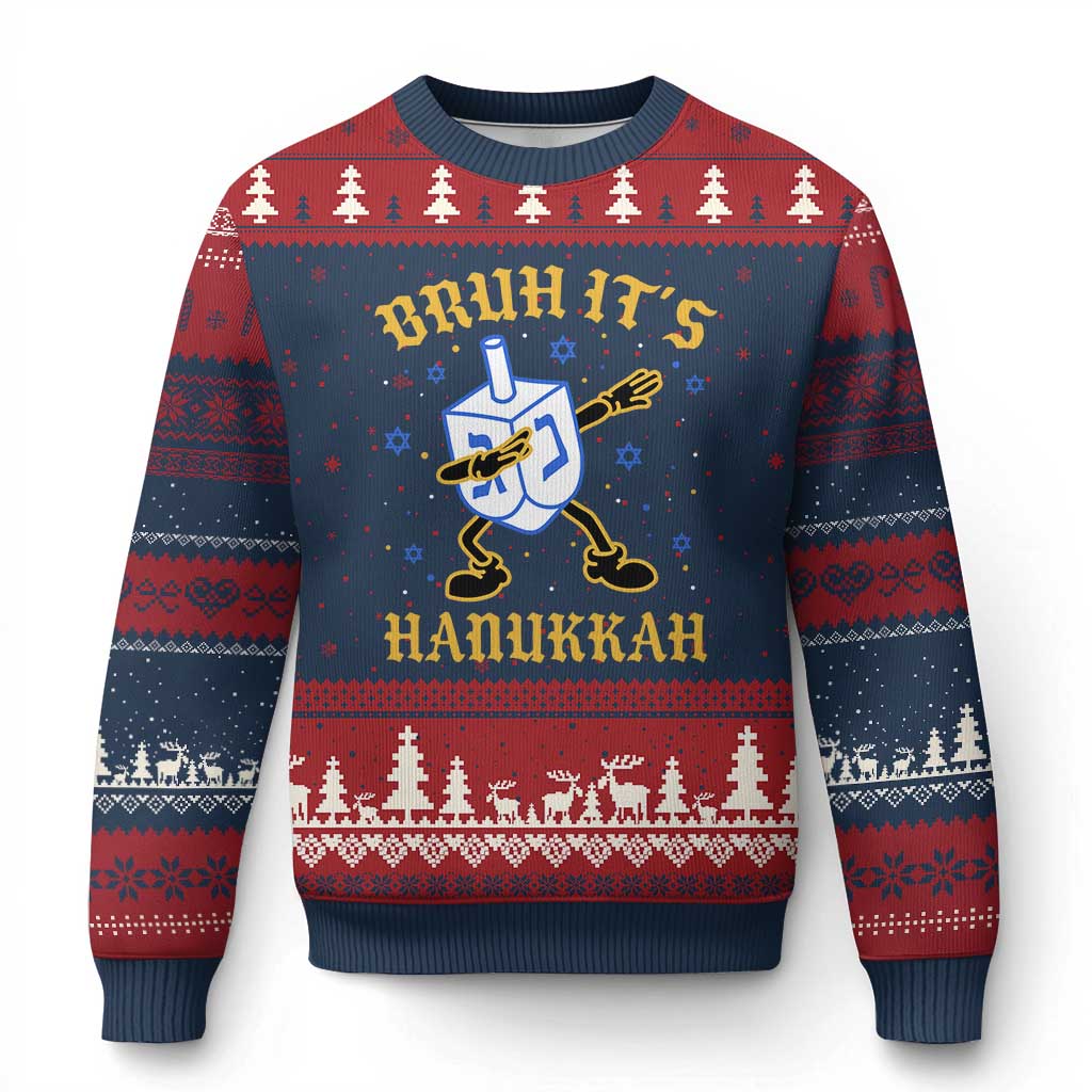 Bruh Hanukkah Ugly Christmas Sweater Funny Dabbing Dreidel Love Jewish Chanukah Jew Gift - Wonder Print Shop