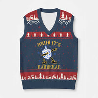 Bruh Hanukkah V-Neck Knit Sweater Vest Funny Dabbing Dreidel Love Jewish Chanukah Jew Gift - Wonder Print Shop