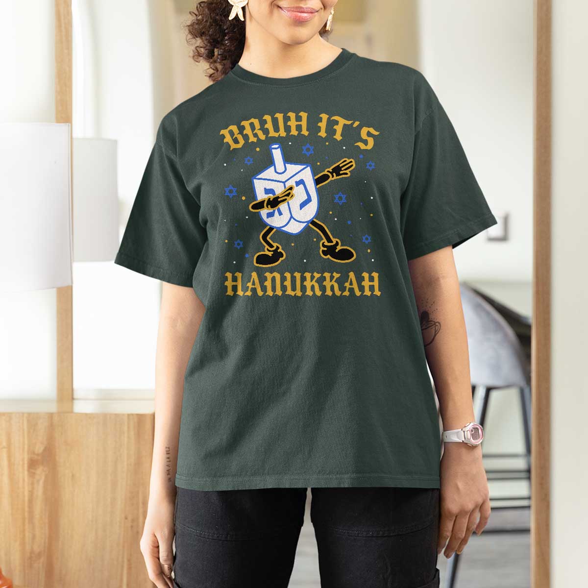 Bruh Hanukkah T Shirt For Women Funny Dabbing Dreidel Love Jewish Chanukah Jew Gift - Wonder Print Shop