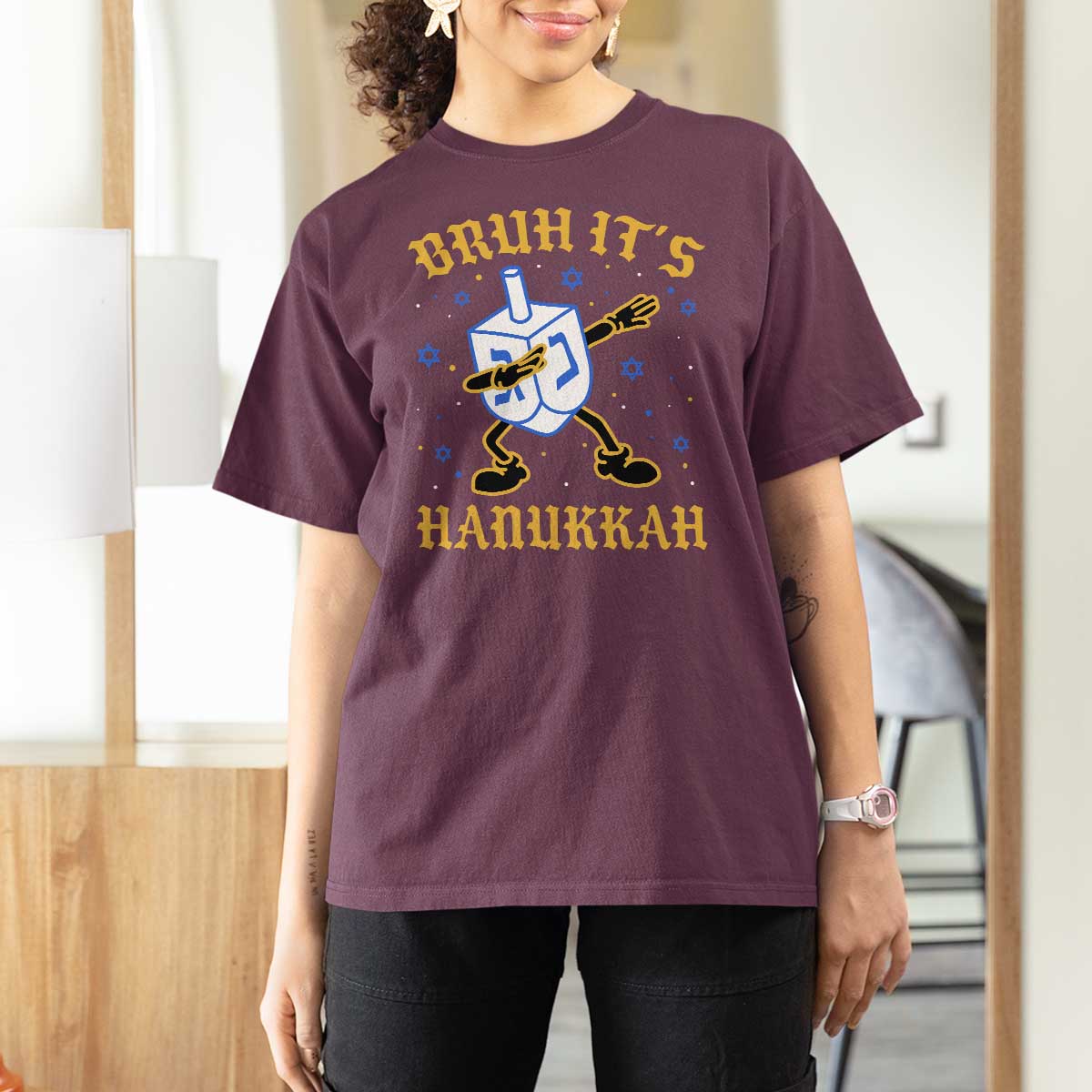 Bruh Hanukkah T Shirt For Women Funny Dabbing Dreidel Love Jewish Chanukah Jew Gift - Wonder Print Shop