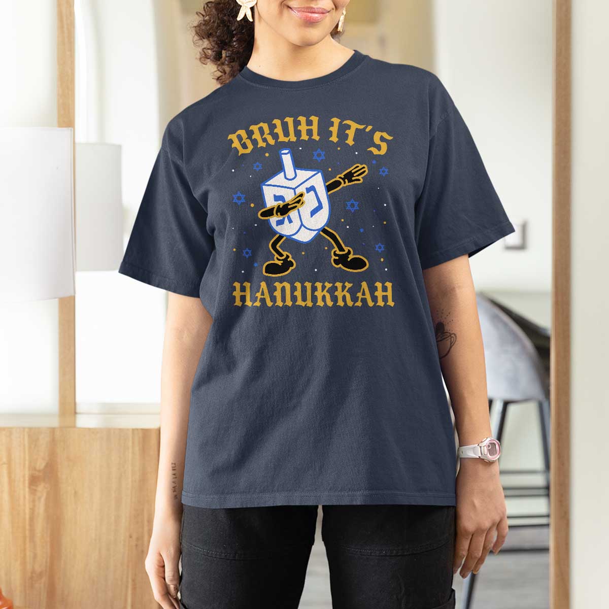 Bruh Hanukkah T Shirt For Women Funny Dabbing Dreidel Love Jewish Chanukah Jew Gift - Wonder Print Shop