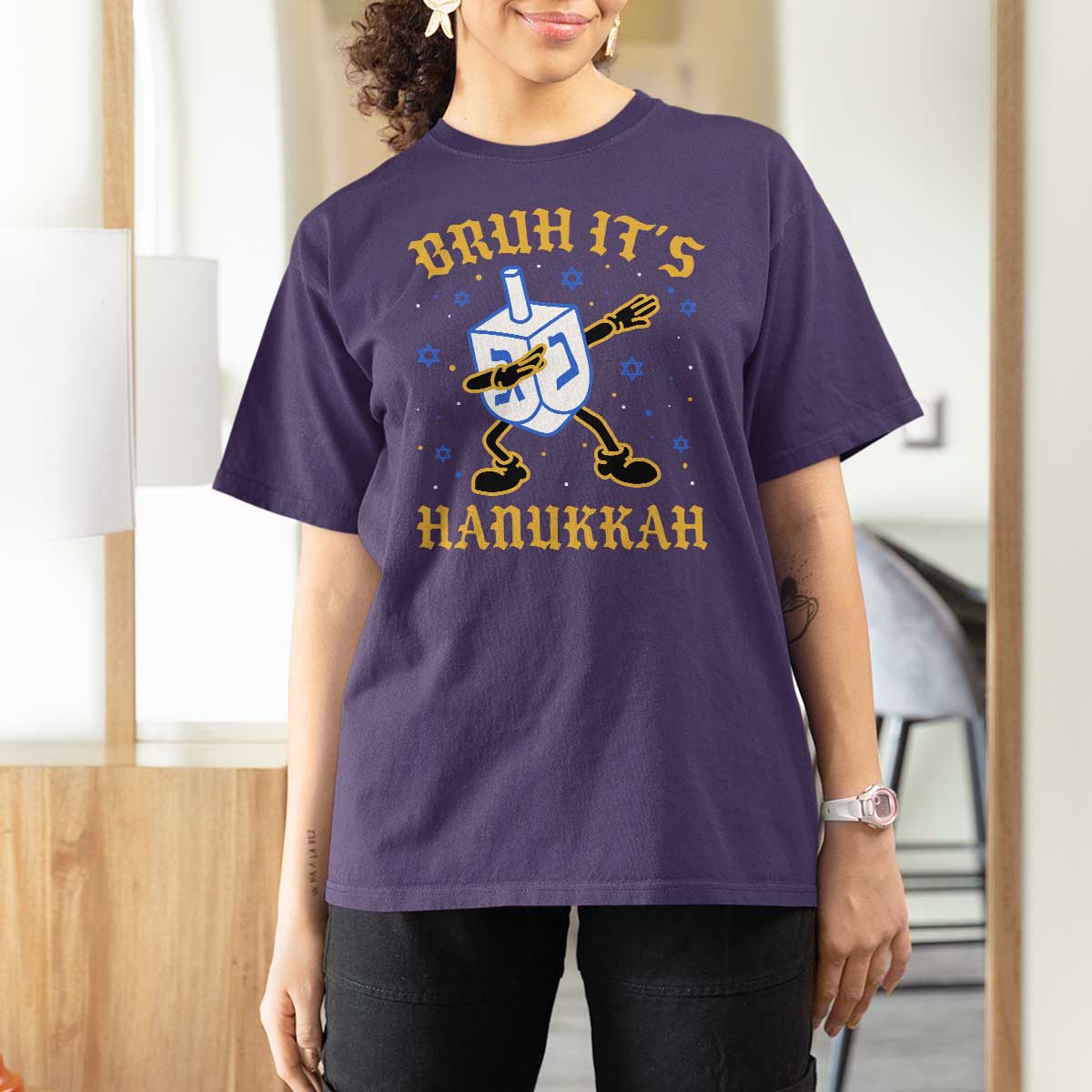 Bruh Hanukkah T Shirt For Women Funny Dabbing Dreidel Love Jewish Chanukah Jew Gift - Wonder Print Shop