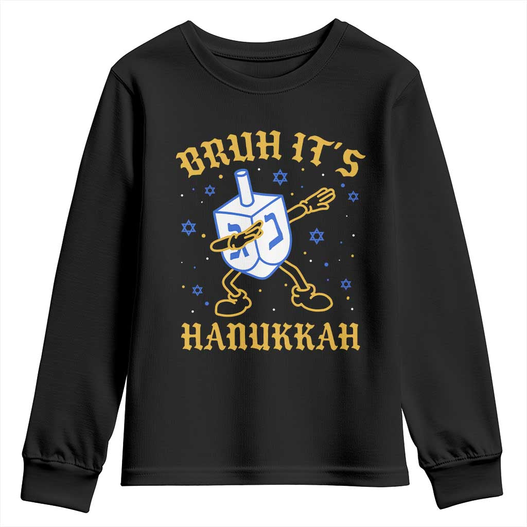 Bruh Hanukkah Youth Sweatshirt Funny Dabbing Dreidel Love Jewish Chanukah Jew Gift - Wonder Print Shop