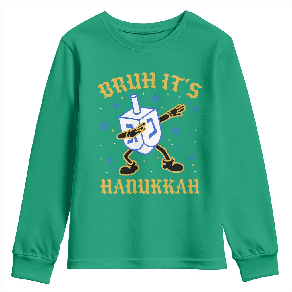 Bruh Hanukkah Youth Sweatshirt Funny Dabbing Dreidel Love Jewish Chanukah Jew Gift - Wonder Print Shop