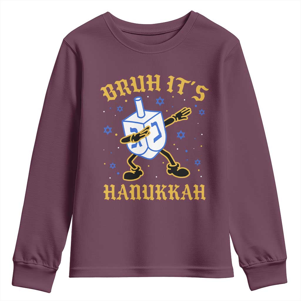 Bruh Hanukkah Youth Sweatshirt Funny Dabbing Dreidel Love Jewish Chanukah Jew Gift - Wonder Print Shop