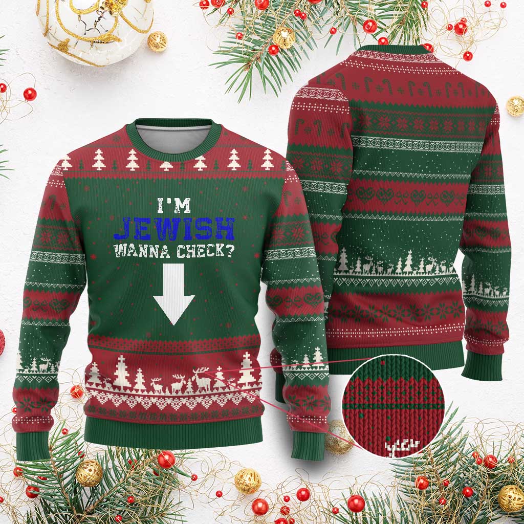 Funny Jewish Ugly Christmas Sweater Im Jewish Wanna Check - Wonder Print Shop