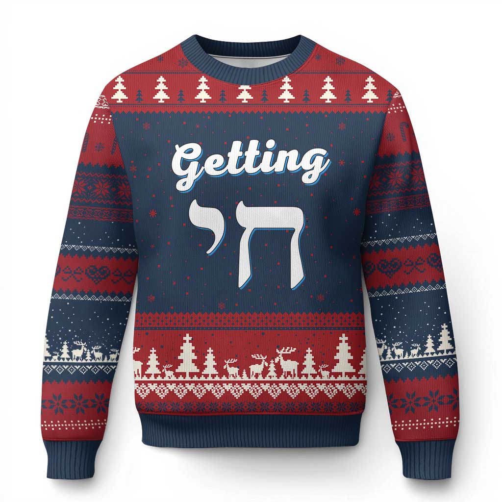 Funny Jewish Ugly Christmas Sweater Getting Chai High Hanukkah Humor - Wonder Print Shop