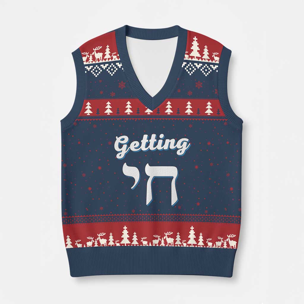 Funny Jewish V-Neck Knit Sweater Vest Getting Chai High Hanukkah Humor - Wonder Print Shop